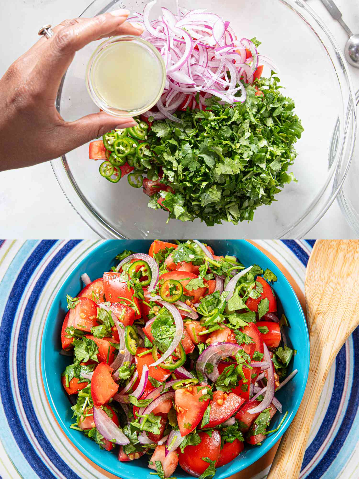 Overhead view of combining ingredients
