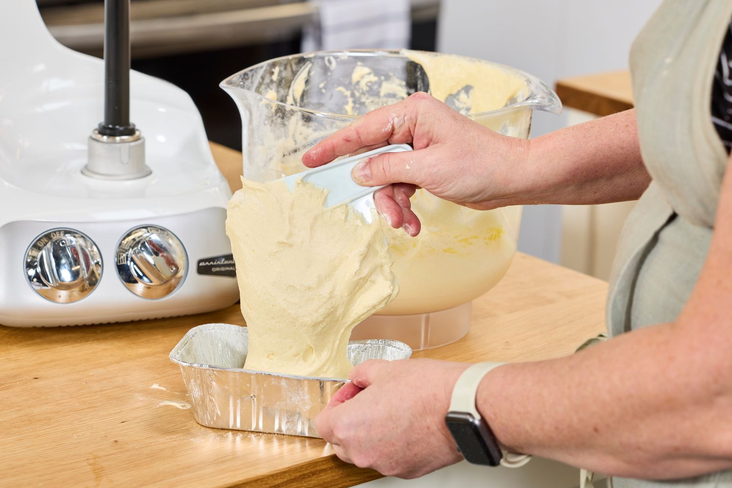 Tester emptying Ankarsrum Stand Mixer