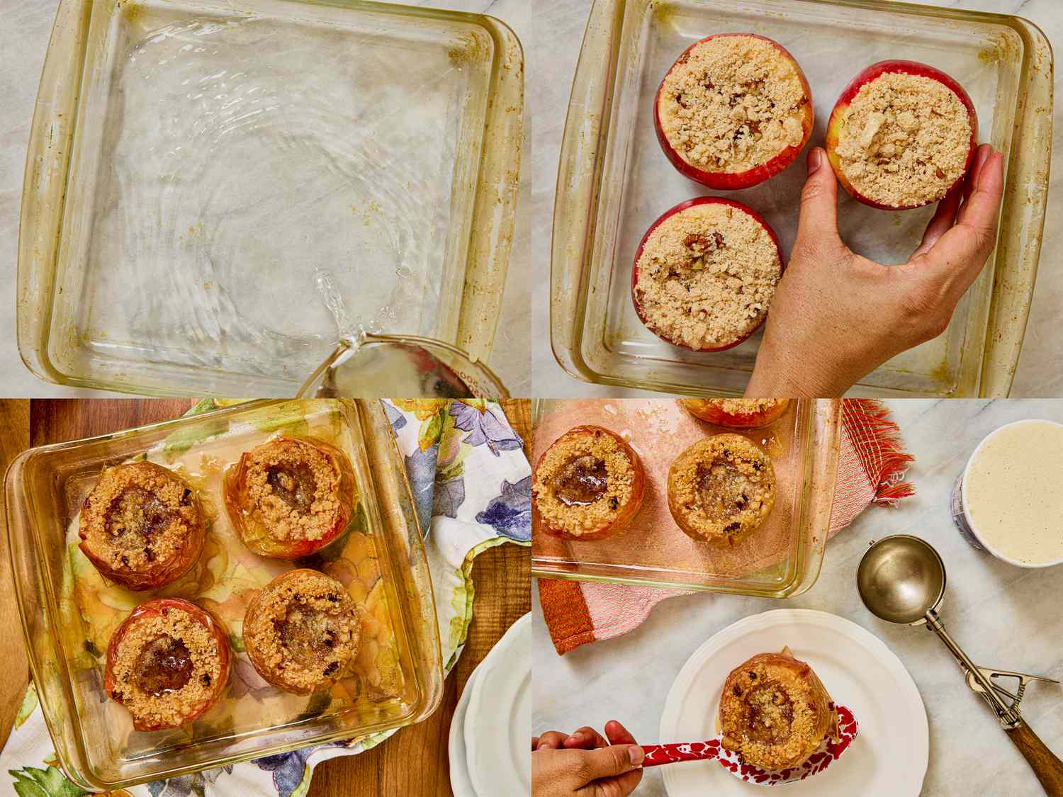 Steps for preparing and serving baked apples displayed in a grid