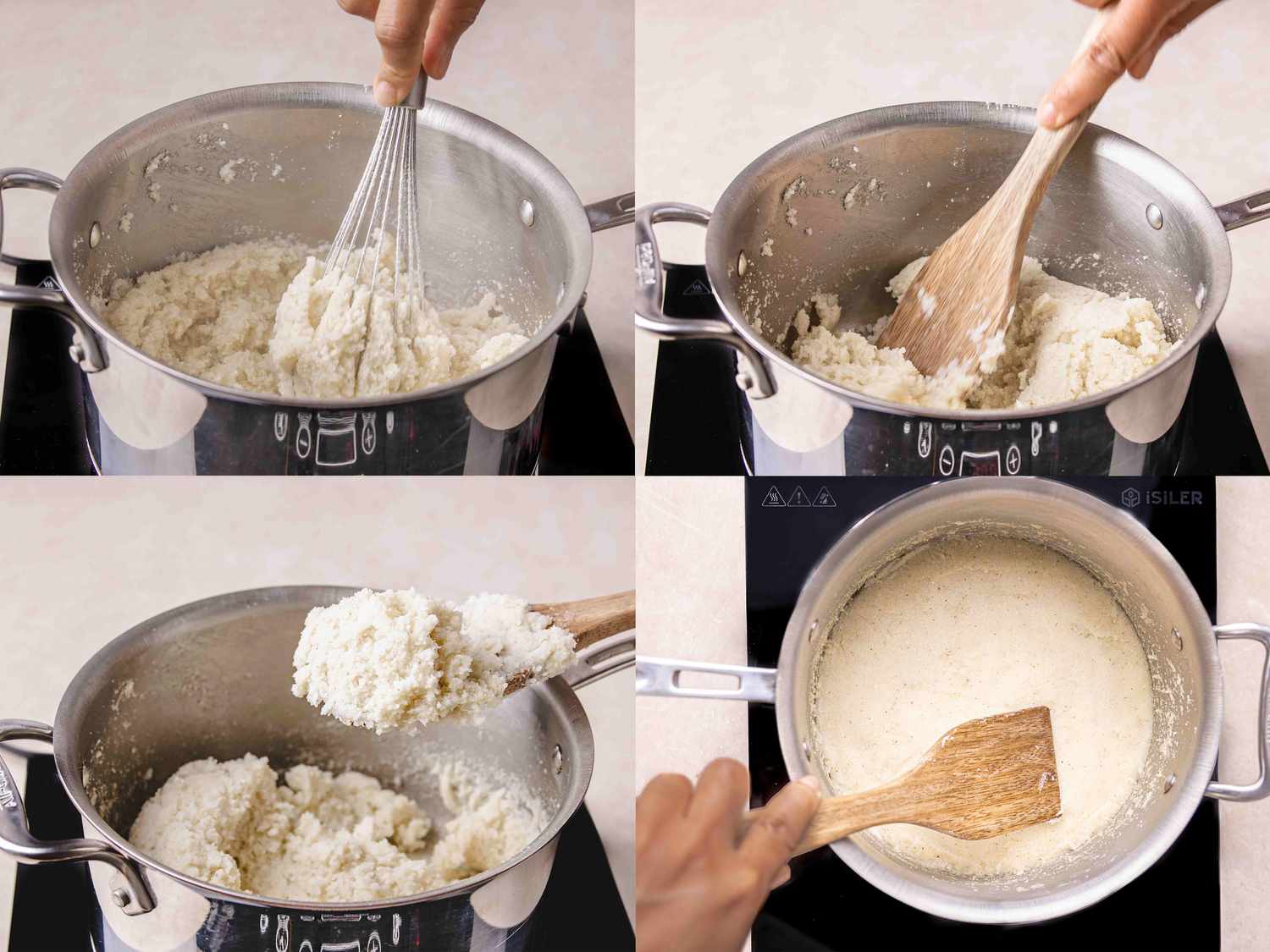 Four image collage of mixing and smoothing ugali