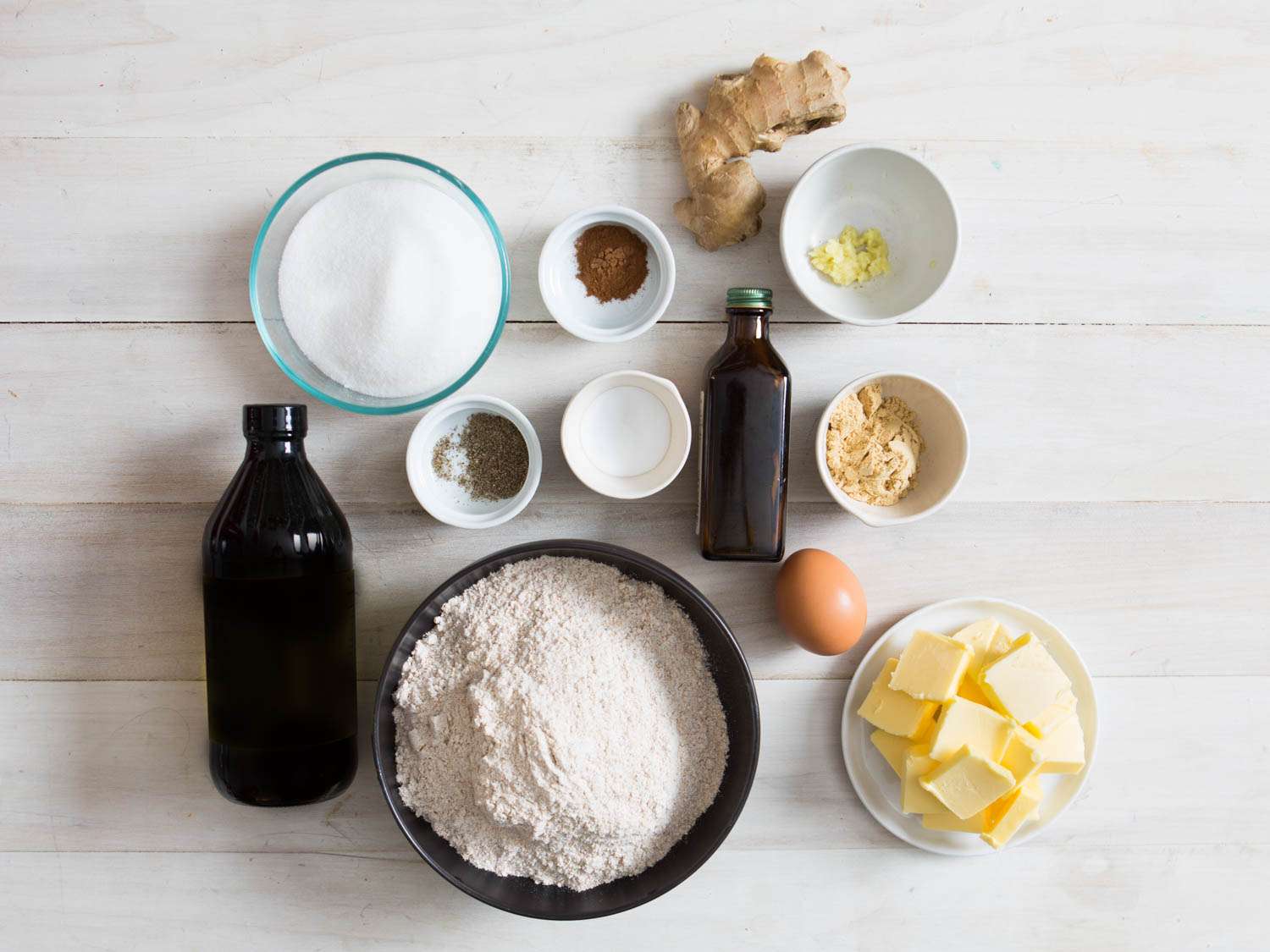 Ingredients for gingersnap cookies.