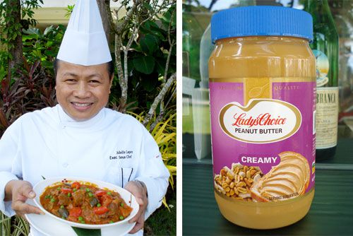 A collage of Chef Dolf and a jar of peanut butter. 