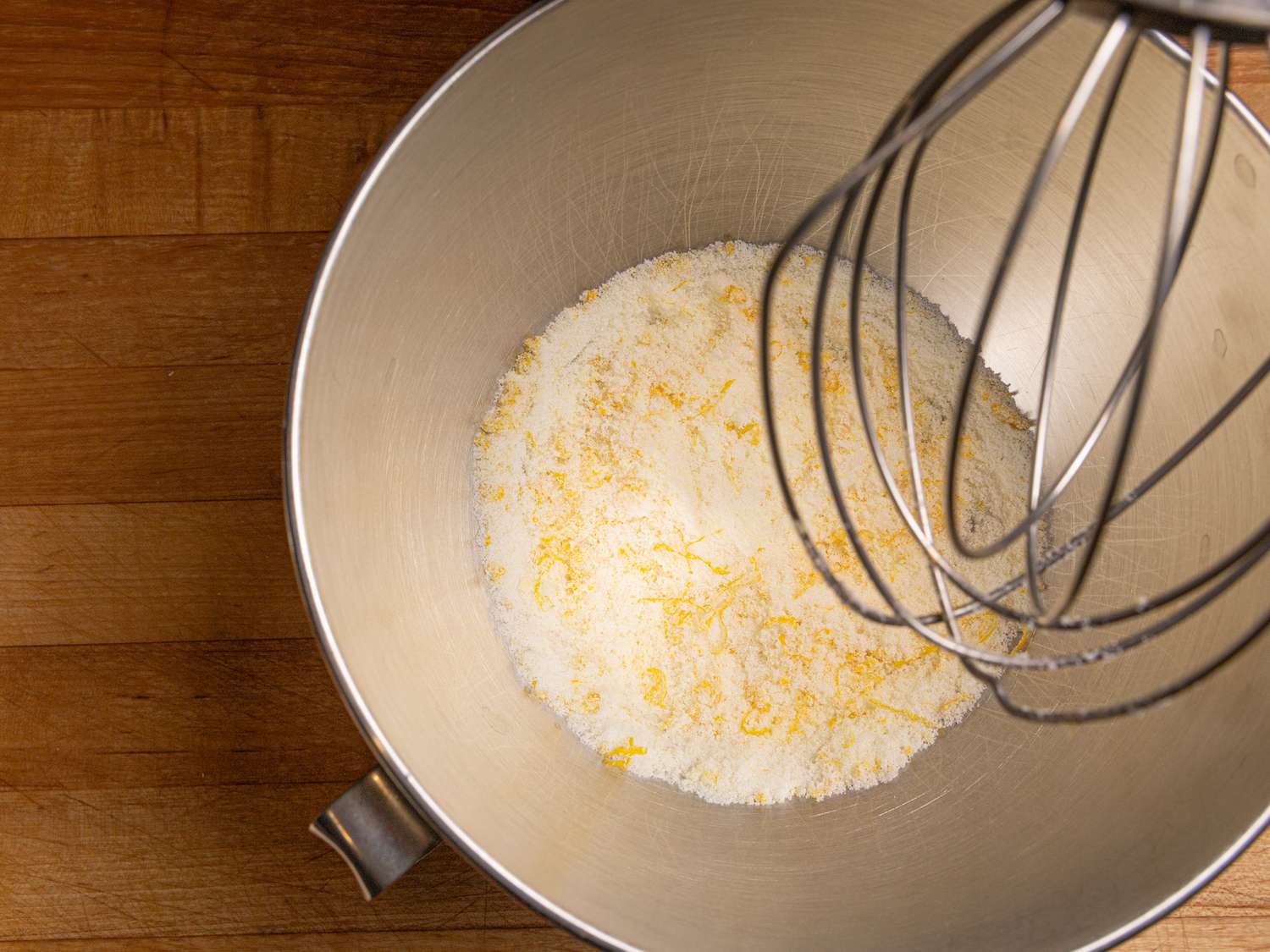 Dry ingredients mixed together in stand mixer 
