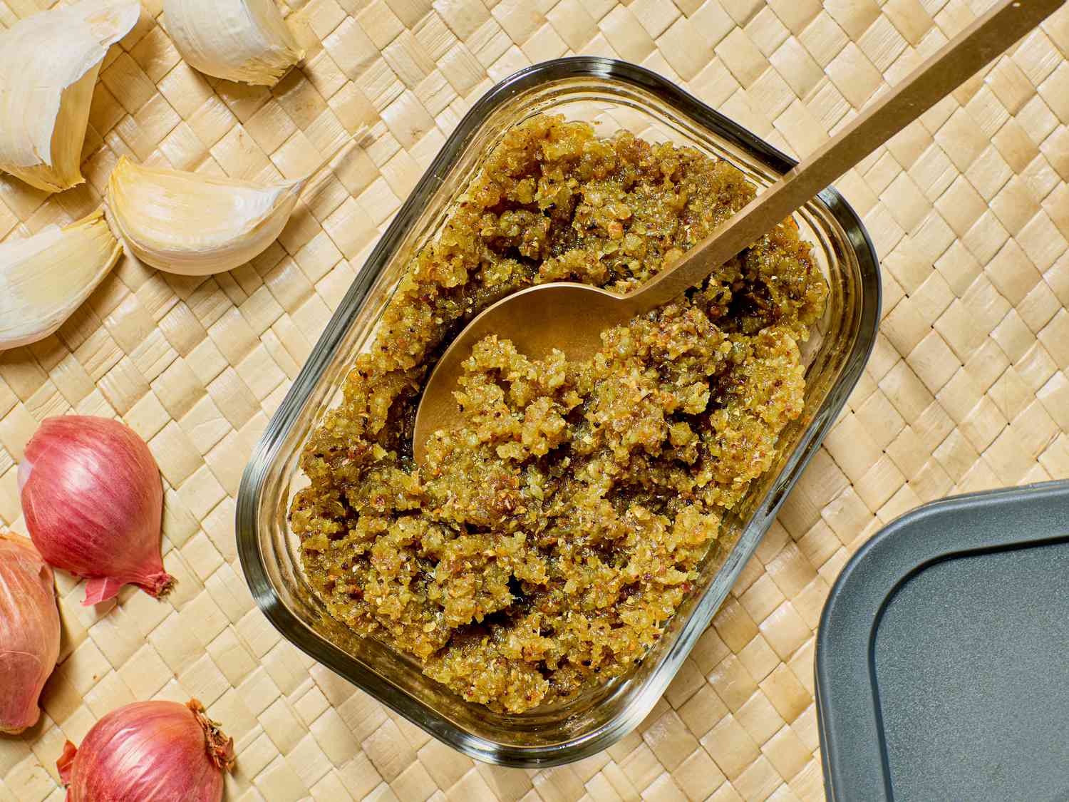 Overhead view of finished white spice paste