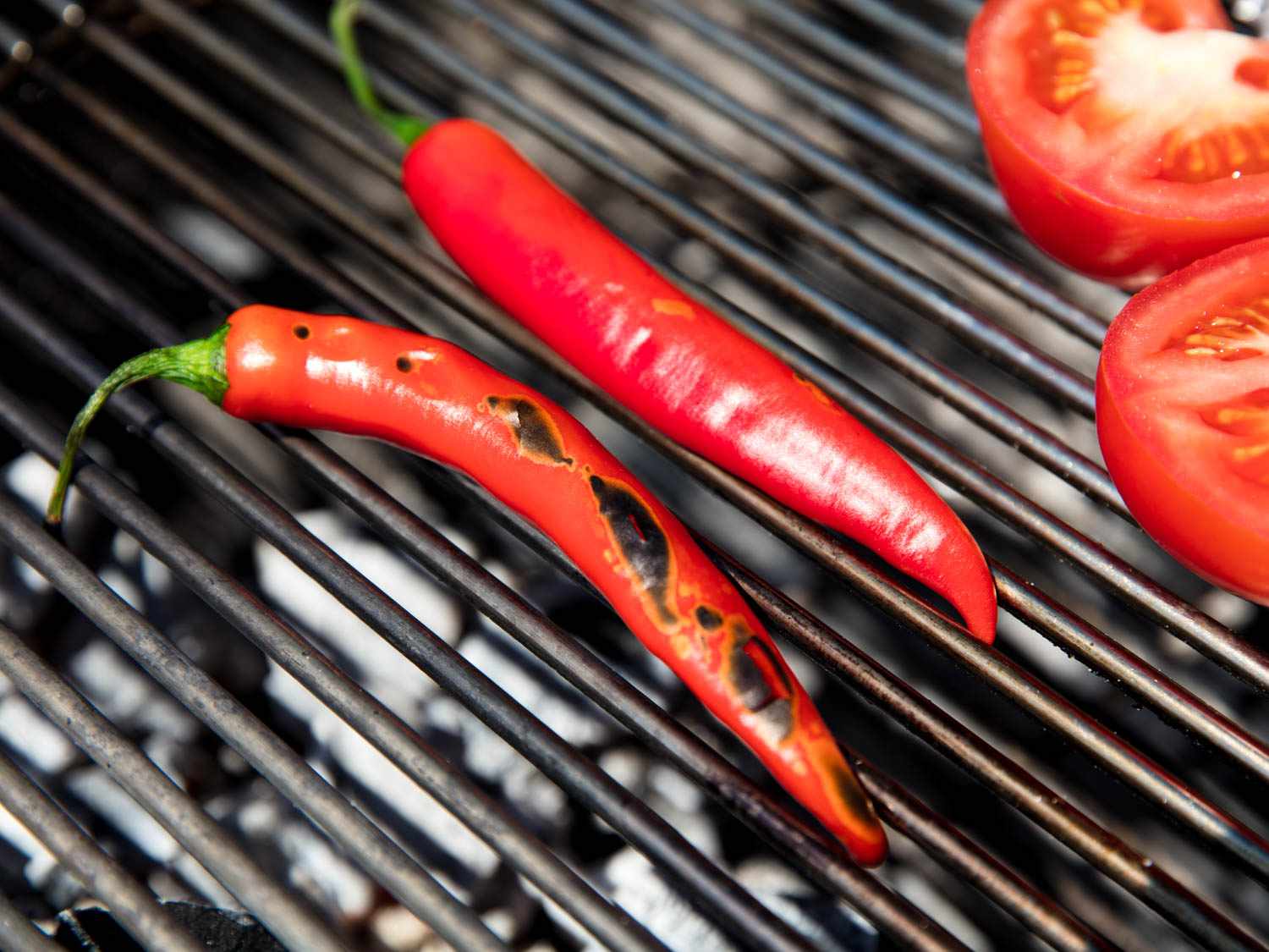 Chile on a grill grate. 