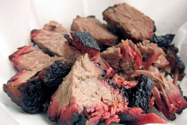 A plate of burnt ends of barbecued brisket, one of the prized bites among barbecue circles.
