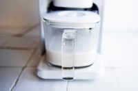 closeup of the milk in the carafe of the chefwave