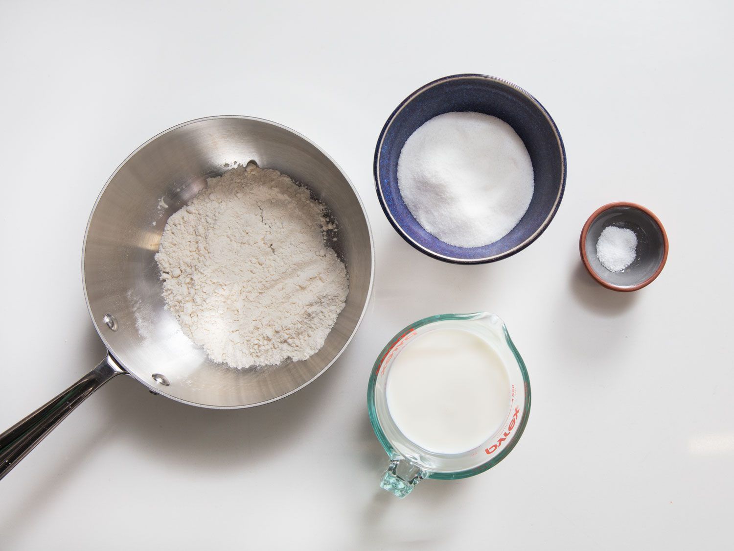 Ingredients for flour frosting: flour, sugar, milk, and salt.
