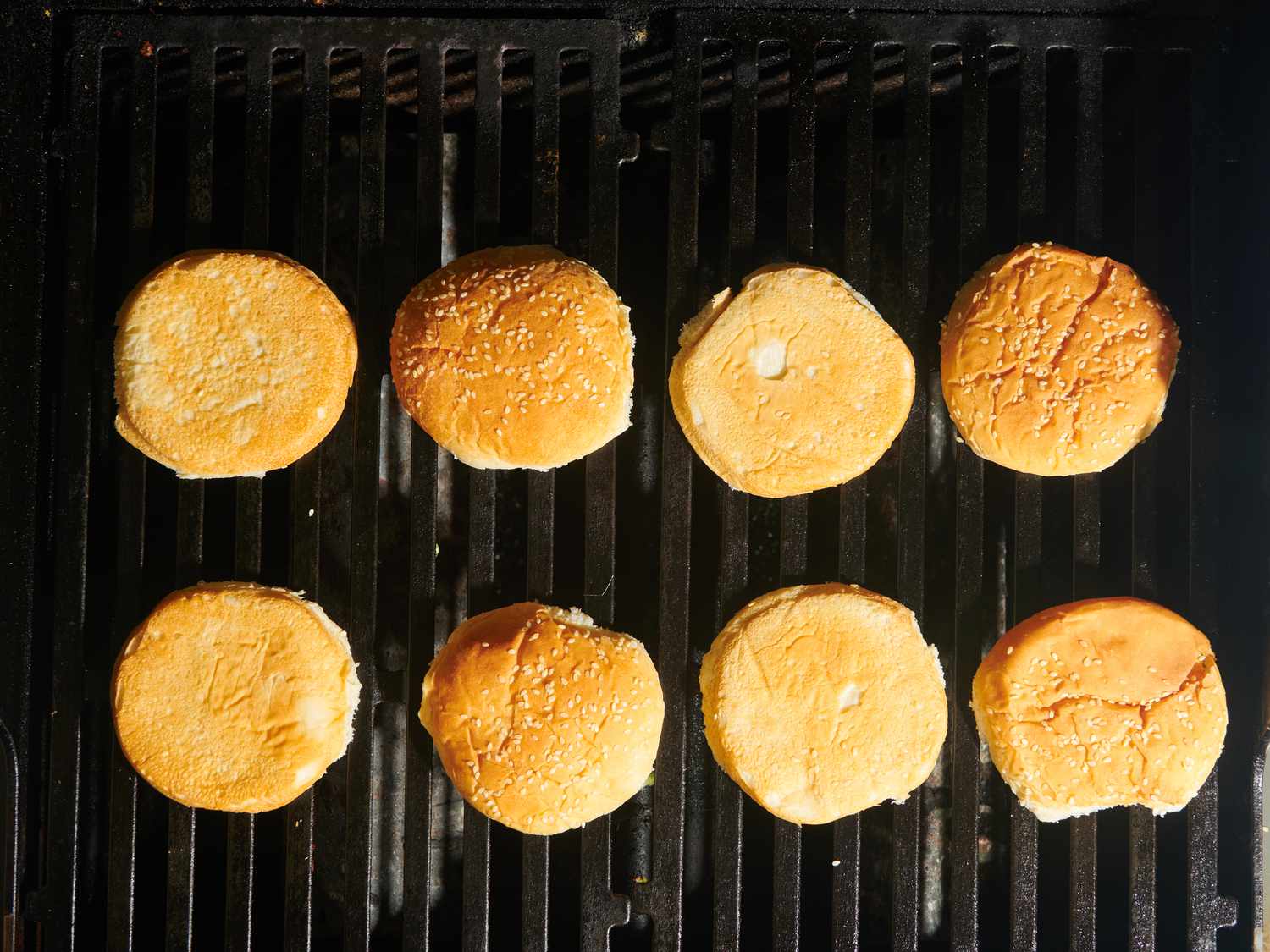 Buns placed cut-side-down on grill