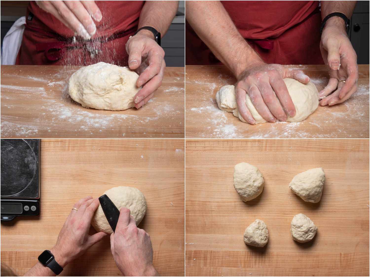 Kneading dough and dividing dough into portions