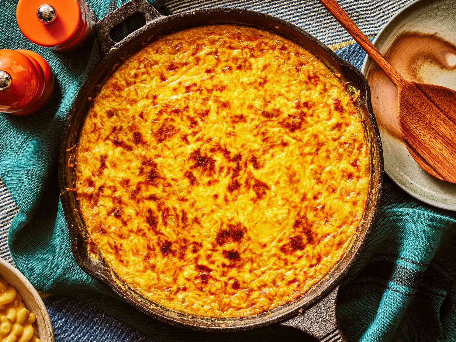 Overhead view of sweet and savory corn casserole