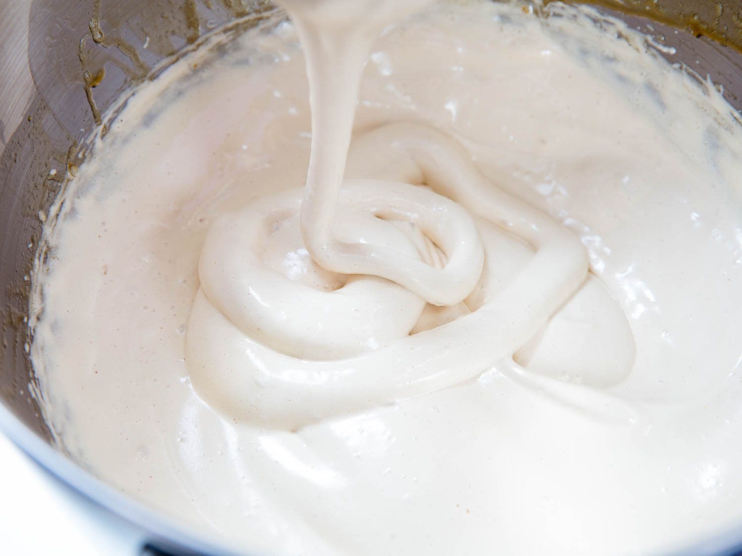 Light and fluffy texture of eggs and sugar after whipping.