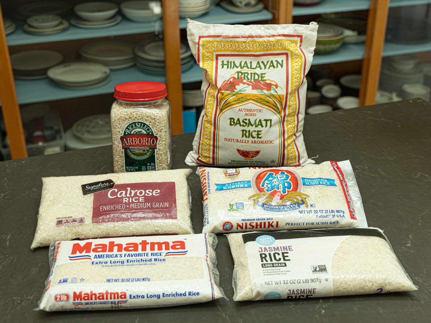 Side view of different types of rice