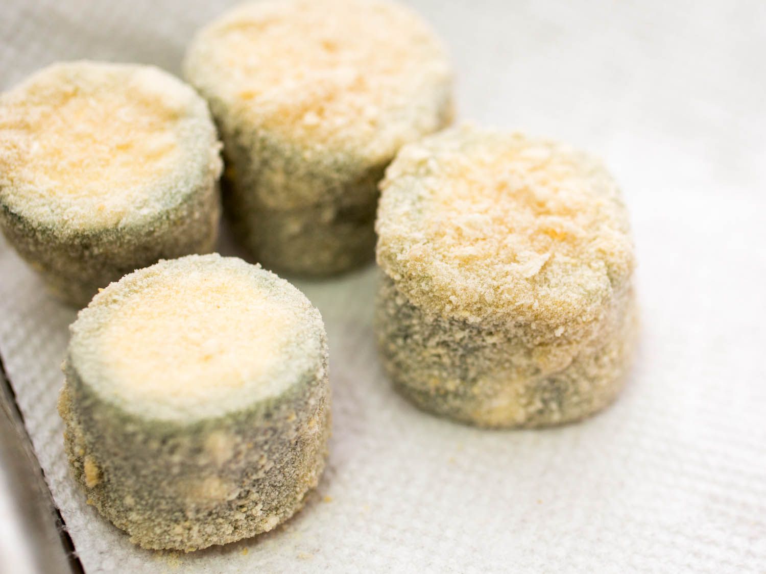 The coated poppers, ready for frying.