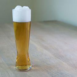 A tall pint glass of pilsner.