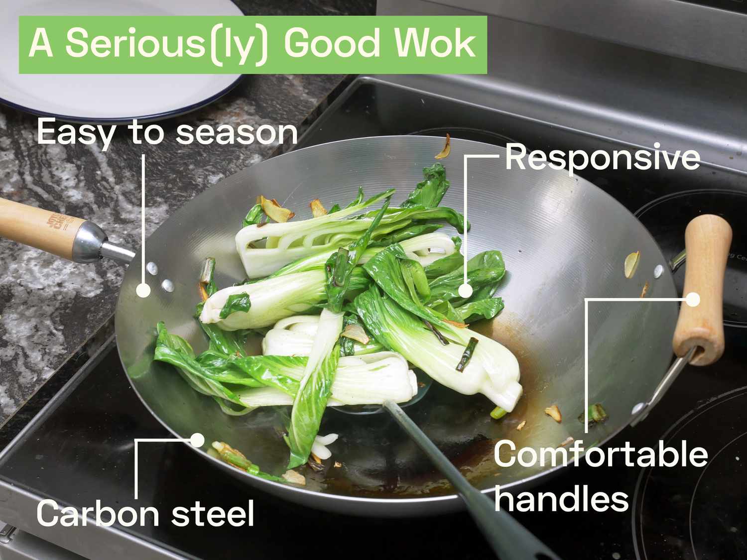 a wok with bok choy inside it 