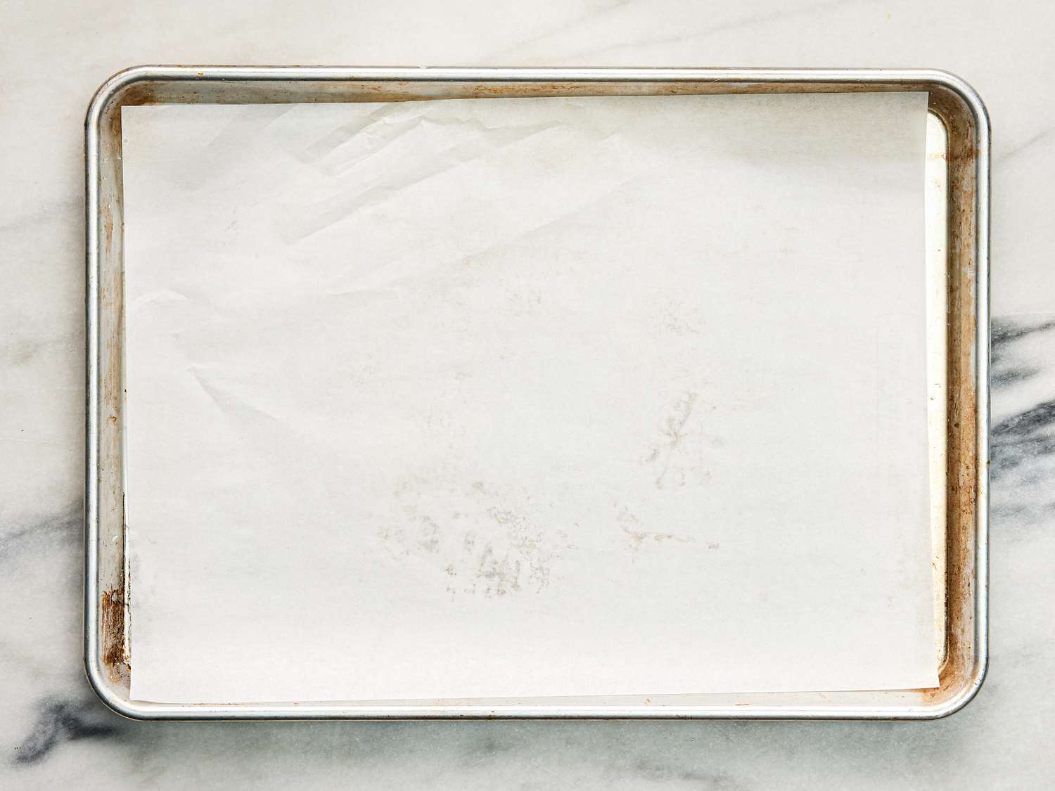 Overhead view of parchment lined pan