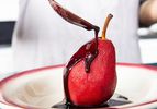 Glazing poached pear