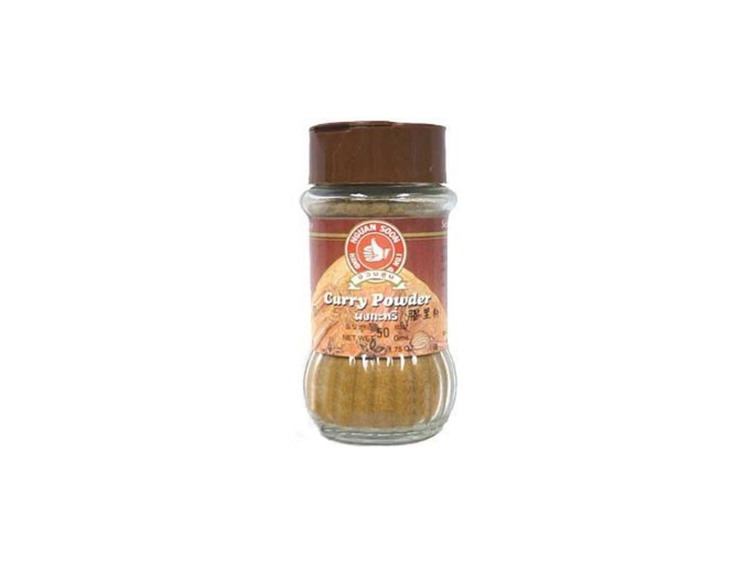 Hand No1 Curry Powder bottle on white 