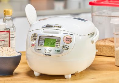 The front of the Zojirushi Neuro Fuzzy Rice Cooker and Warmer