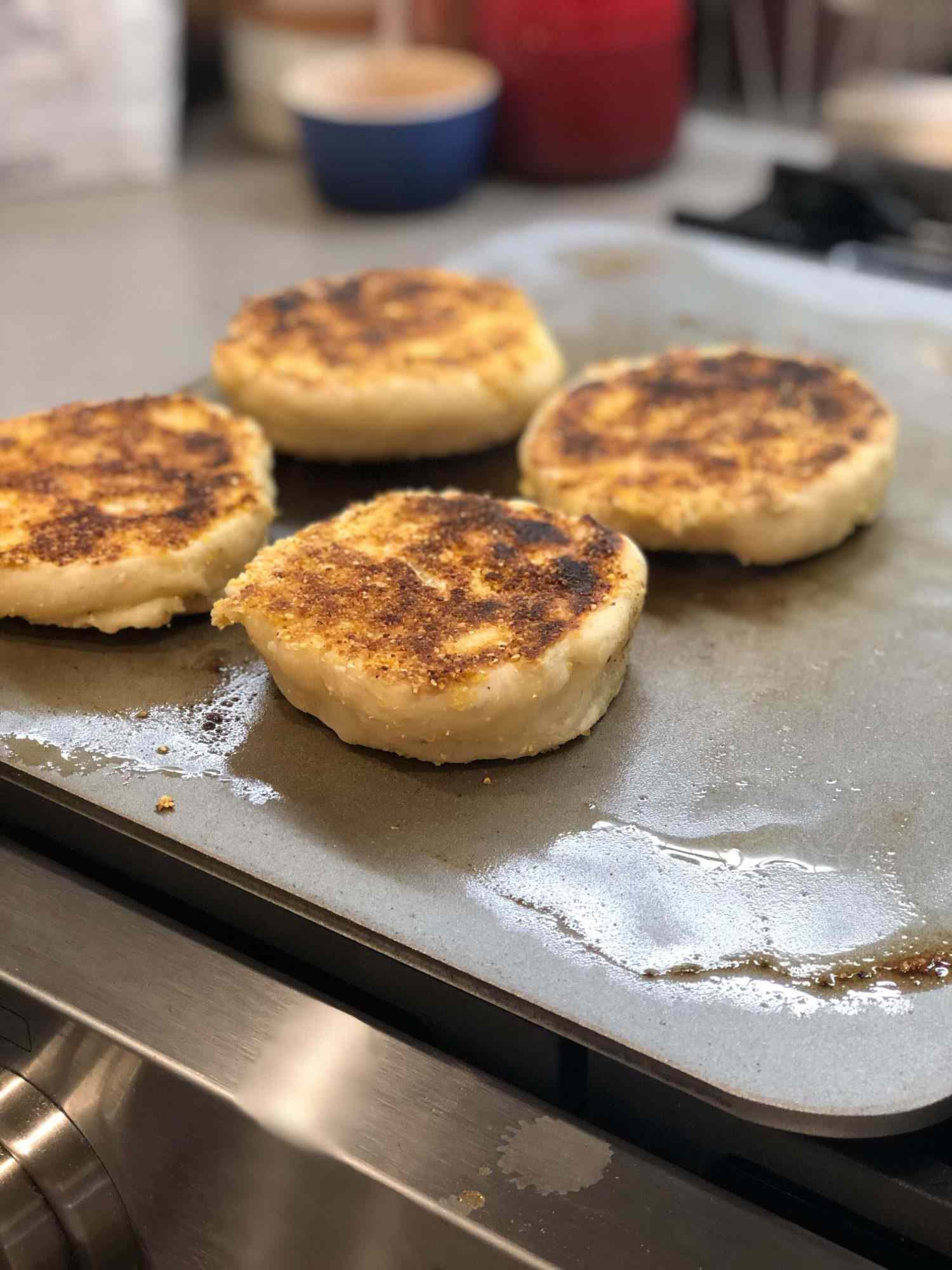 english muffins on a baking steel