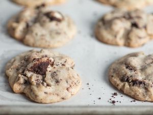 Cookies and cream cookies on a sheet pan