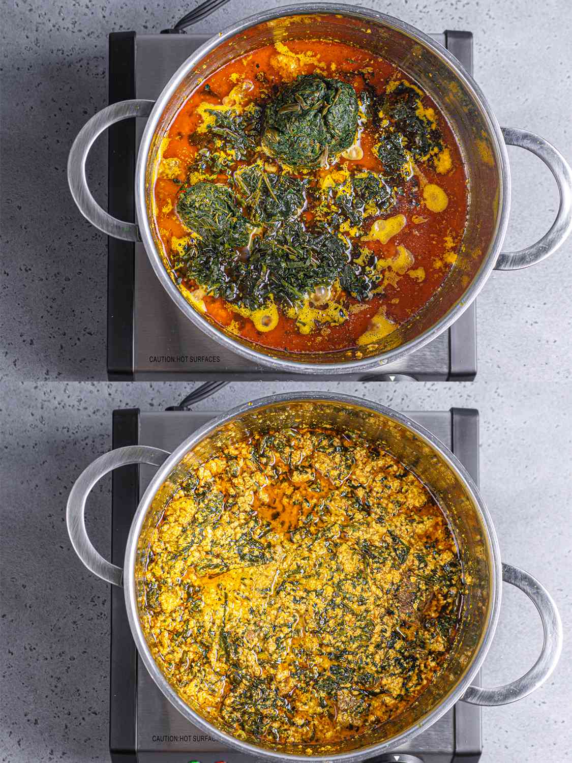 Waterleaf and pumpkin seeds added to soup stock.