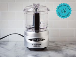 the cuisinart mini food processor on a marble countertop