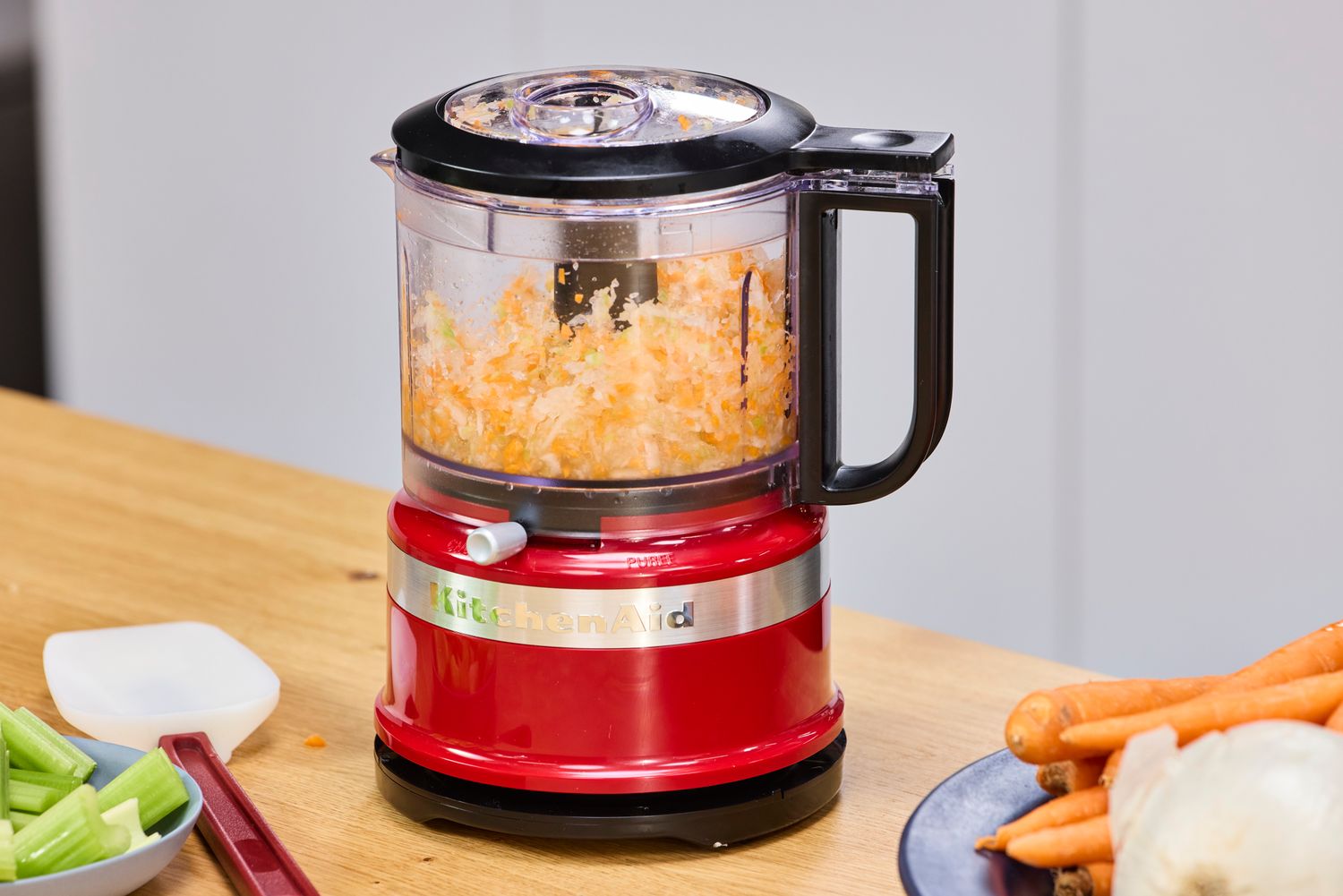 Veggies are chopped in the KitchenAid 3.5-Cup Food Chopper