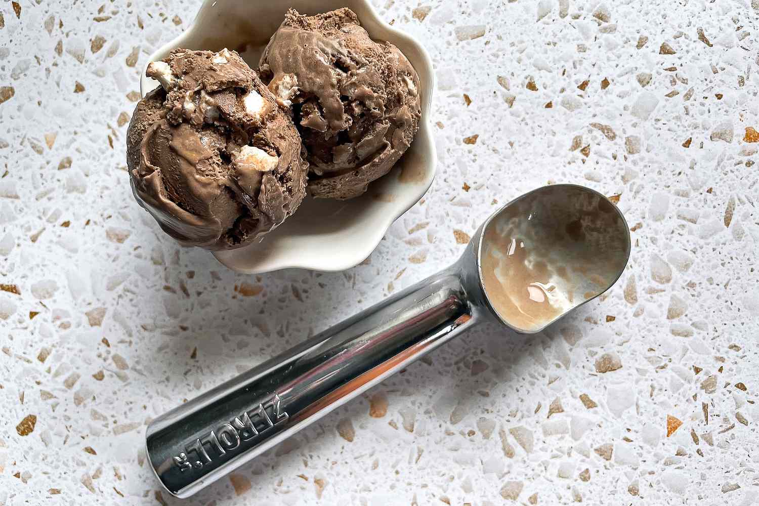 zeroll ice cream scoop with rocky road ice cream