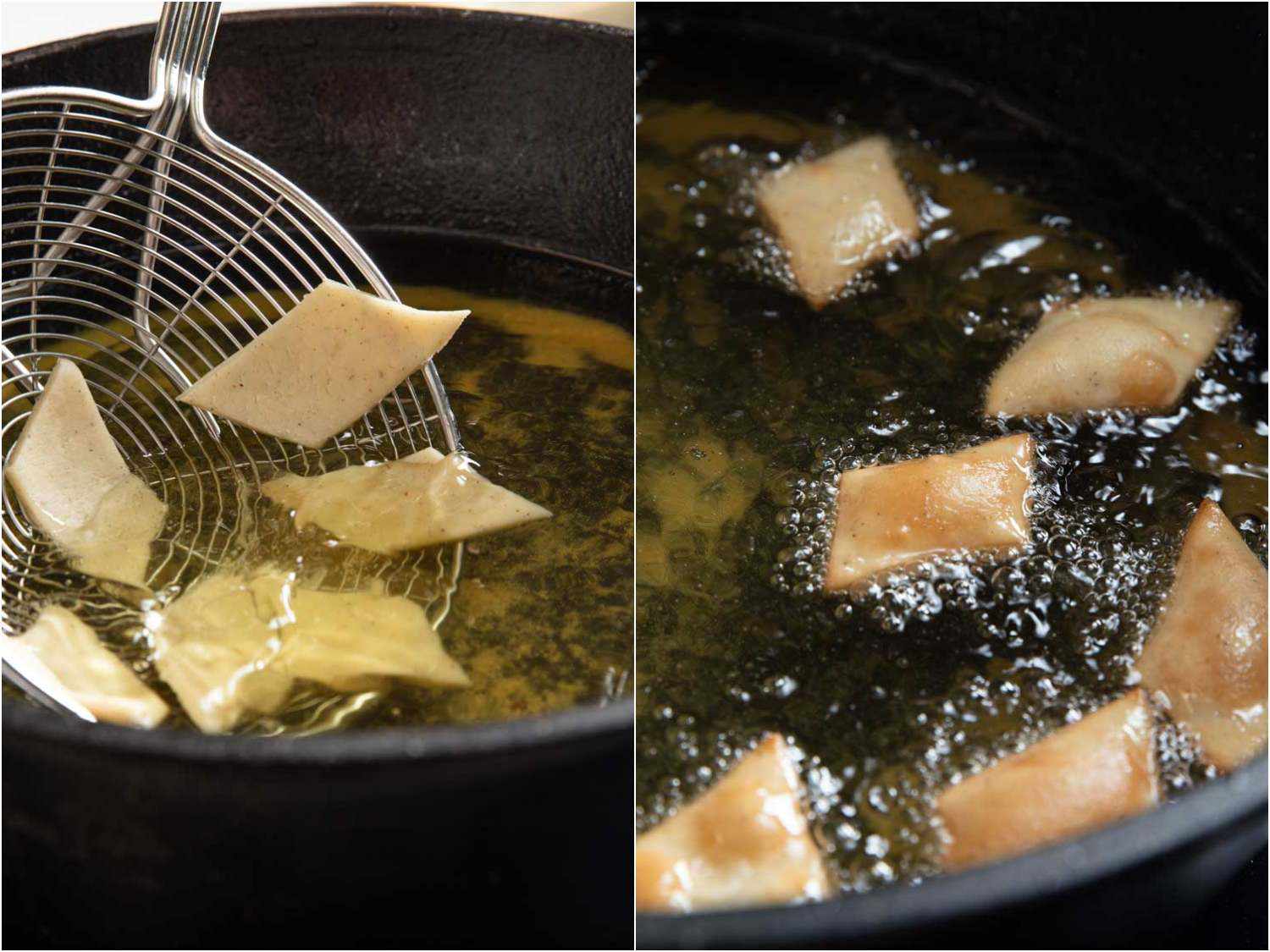frying Diwali treats in oil