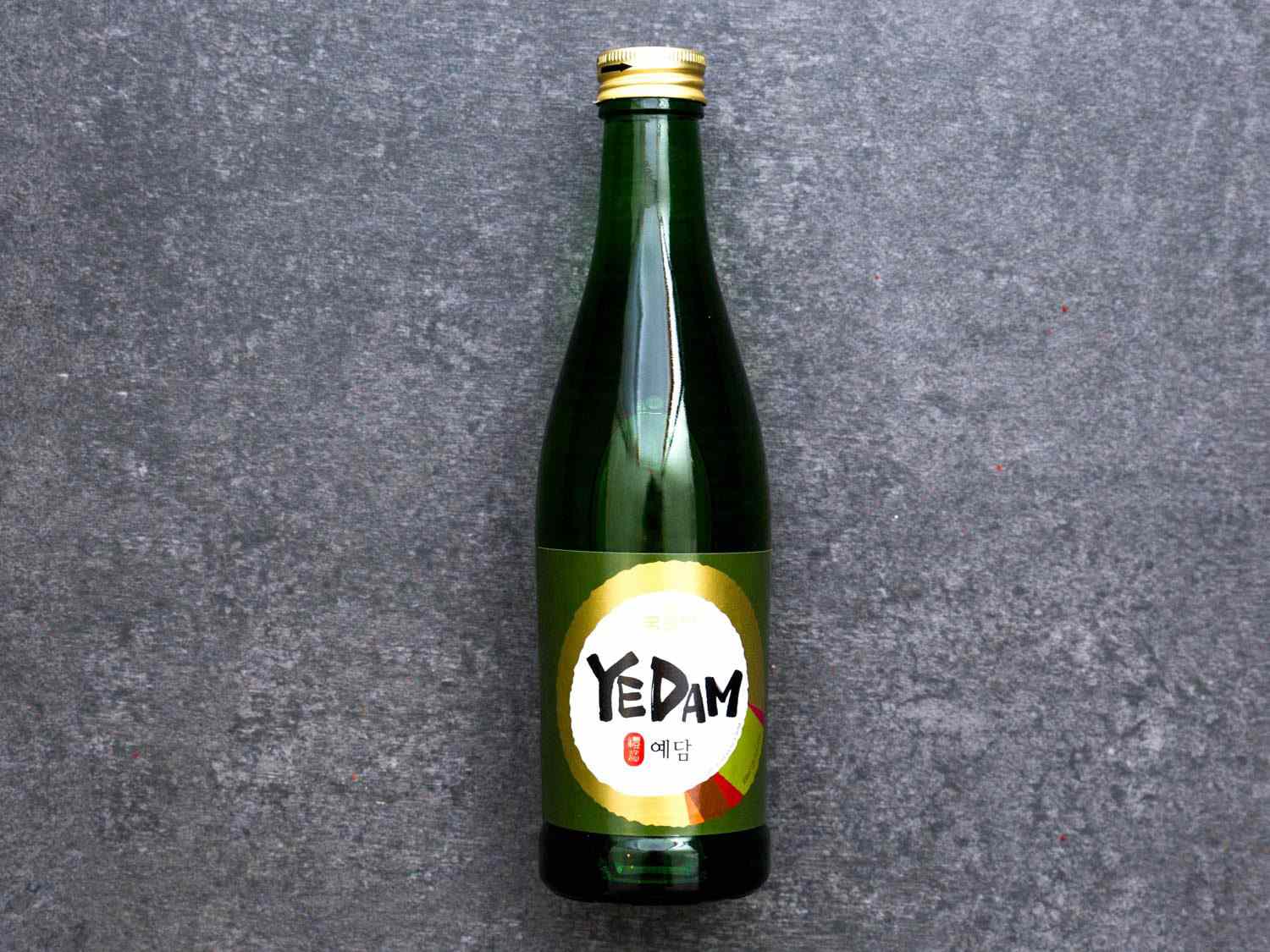 Closeup of a bottle of cheongju.
