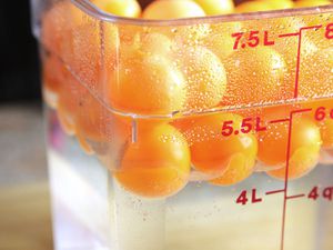 A sous vide bath covered in ping pong balls.