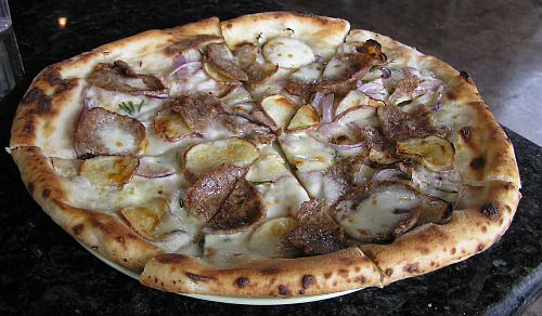 A sausage and potato pizza from Stop 50 in Michiana Shores, Indiana.