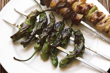 Grilled Skewered Shishito Peppers With Teriyaki Glaze