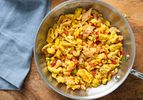 A skillet of homemade Jamaican ackee and saltfish.