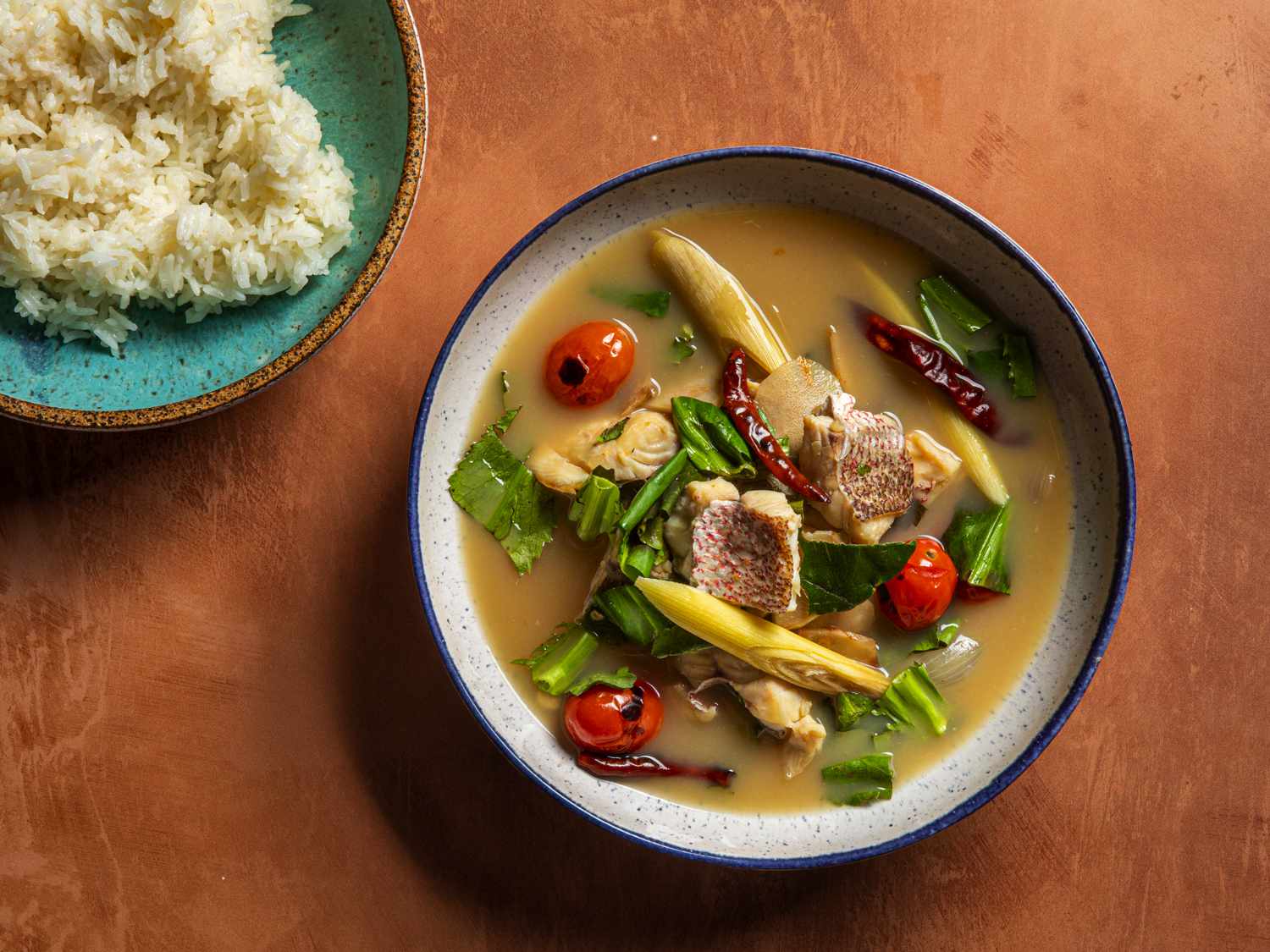 Overhead view of Tom Yum Pla