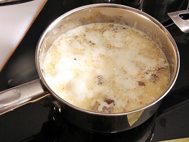 Fat separated from milk in chowder.