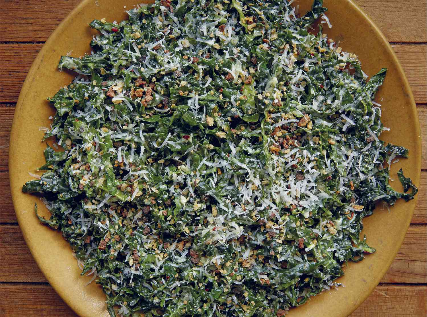 Overhead view of Kale Caesar Salad