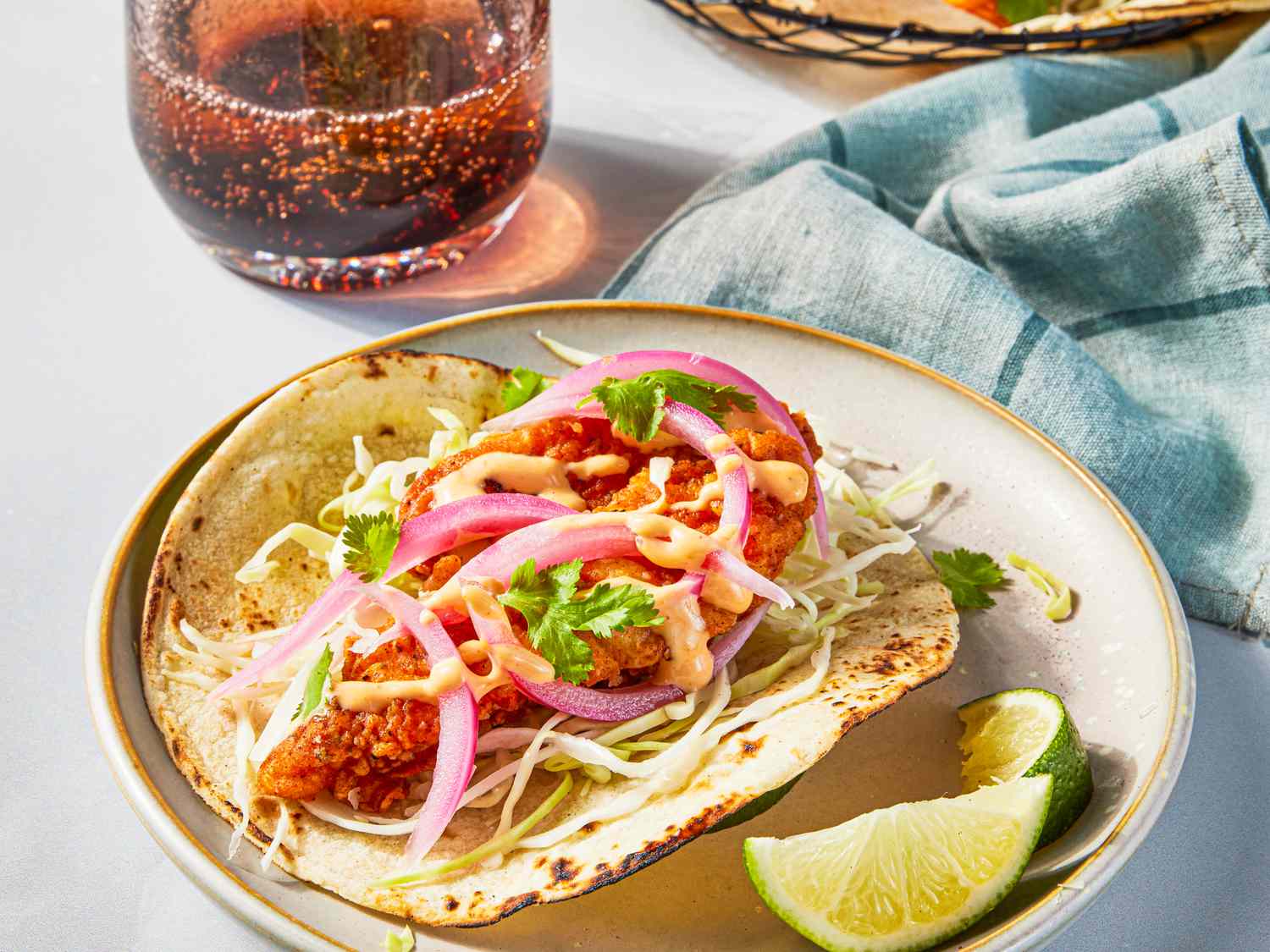 Side view of crunchy fish taco