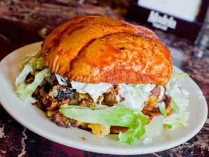 A pambazo torta sandwich on a plate. 