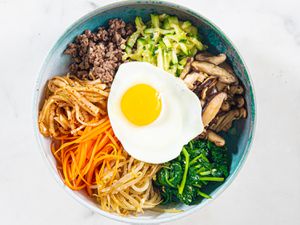Overhead view of bibimbap