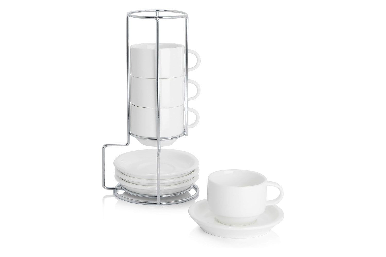 Sweese 2.5 Ounce Porcelain Stackable Espresso Cups with Saucers