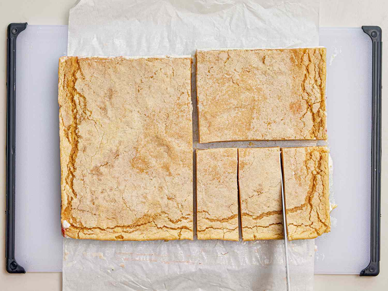 Overhead view of cutting cookies