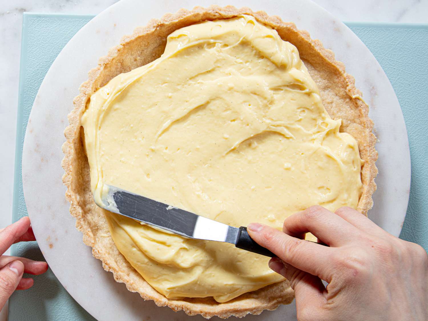 Overhead view of pastry cream
