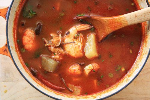 A pot of Korean seafood soup. 