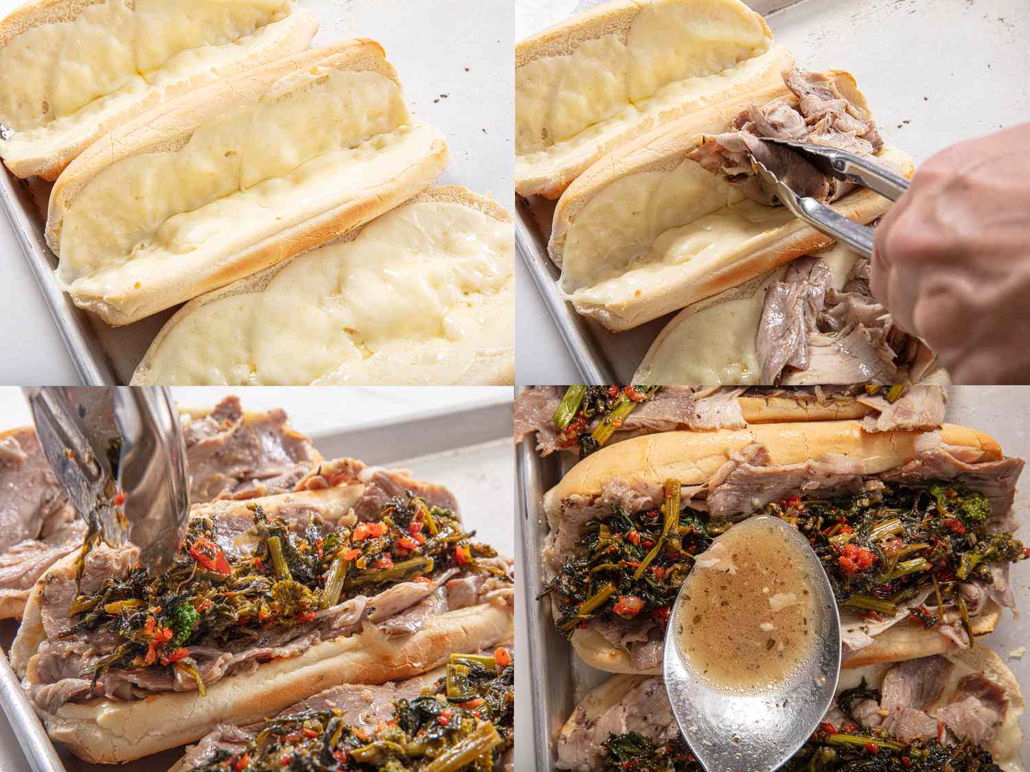 Four image collage of building Philly Roast Pork Sandwich