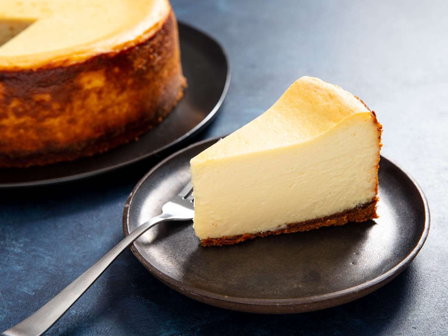 a plain slice of New York cheesecake