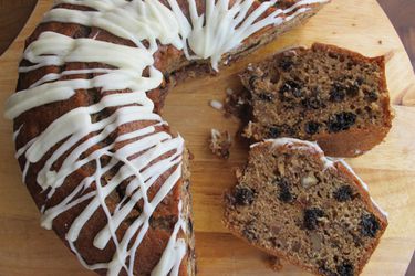 spiced prune cake with cream cheese icing