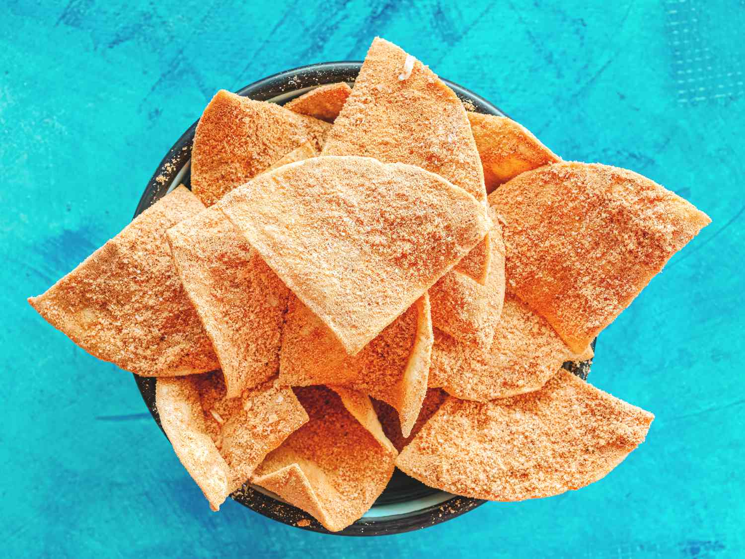 Overhead view of airfryer Doritos 